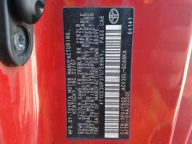 4T1CE30P37U758961 - 2007 TOYOTA CAMRY SOLA SE RED photo 12