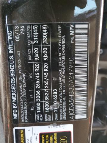 4JGDA5HB3DA247980 - 2013 MERCEDES-BENZ ML 350 4MATIC BROWN photo 12