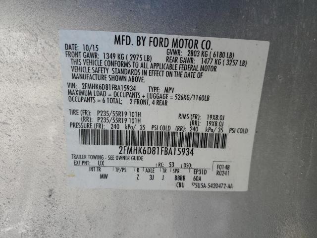 2FMHK6D81FBA15934 - 2015 FORD FLEX LIMITED SILVER photo 13