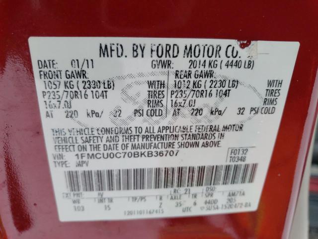 1FMCU0C70BKB36707 - 2011 FORD ESCAPE XLS RED photo 12