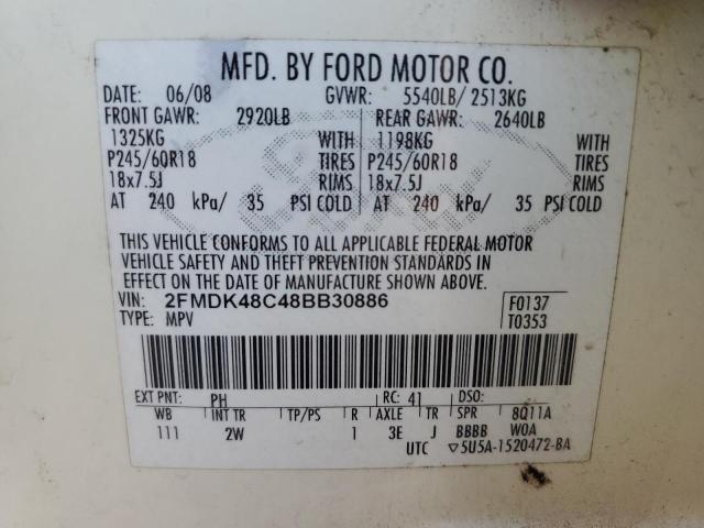 2FMDK48C48BB30886 - 2008 FORD EDGE SEL CREAM photo 13