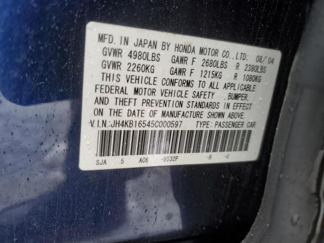 JH4KB16545C000597 - 2005 ACURA RL BLUE photo 12