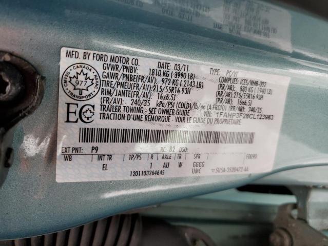 1FAHP3F28CL123983 - 2012 FORD FOCUS SE TEAL photo 12