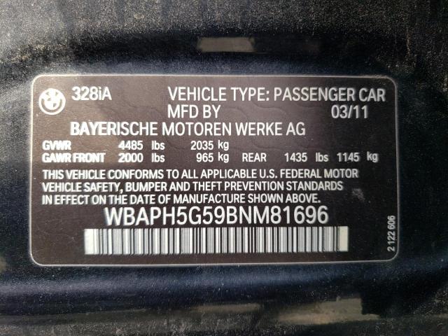 WBAPH5G59BNM81696 - 2011 BMW 328 I SULEV BLACK photo 12
