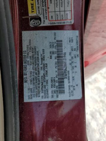 3FAFP06Z86R131946 - 2006 FORD FUSION S RED photo 12