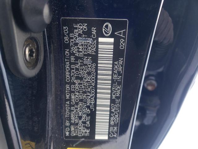 JTHBA30G740002496 - 2004 LEXUS ES 330 BLUE photo 12