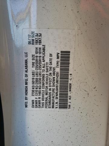 5FNRL6H97JB014291 - 2018 HONDA ODYSSEY ELITE Blanco foto 13