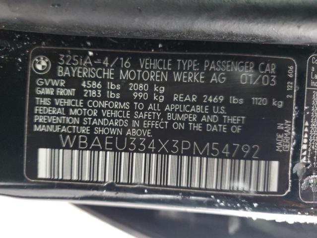 WBAEU334X3PM54792 - 2003 BMW 3 SERIES XI 黑色 照片 12