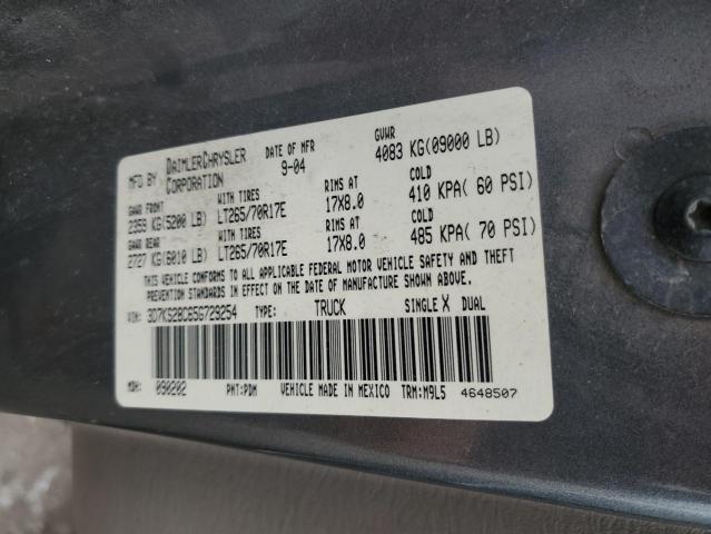 3D7KS28C65G729254 - 2005 DODGE RAM 2500 ST GRAY photo 12