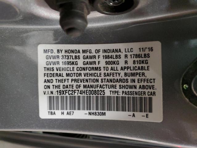 19XFC2F74HE008025 - 2017 HONDA CIVIC EX SILVER photo 12