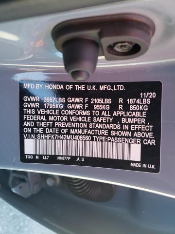 SHHFK7H42MU408560 - 2021 HONDA CIVIC SPORT 银色 照片 12