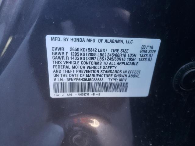 5FNYF6H36JB033638 - 2018 HONDA PILOT EX GRAY photo 13