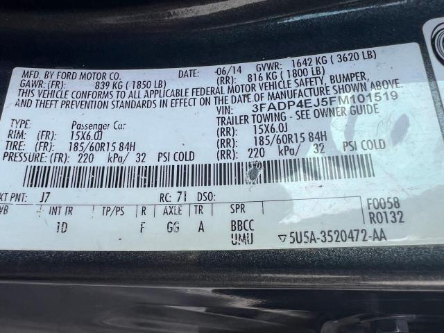 3FADP4EJ5FM101519 - 2015 FORD FIESTA SE GRAY photo 10