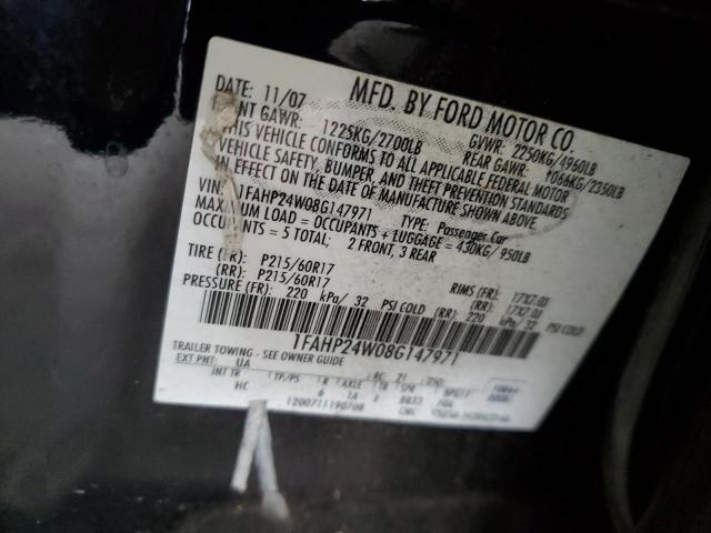 1FAHP24W08G147971 - 2008 FORD TAURUS SEL BLACK photo 12