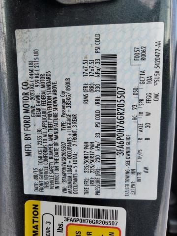 3FA6P0H76GR205507 - 2016 FORD FUSION SE CHARCOAL photo 12