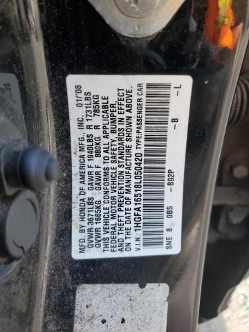 1HGFA16518L050420 - 2008 HONDA CIVIC LX BLACK photo 12