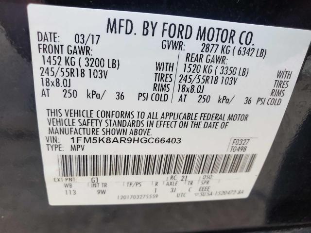 1FM5K8AR9HGC66403 - 2017 FORD EXPLORER POLICE INTERCEPTOR 黑色 照片 10