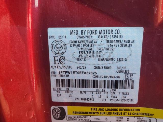 1FTFW1ET0EFA87825 - 2014 FORD F150 SUPERCREW RED photo 12