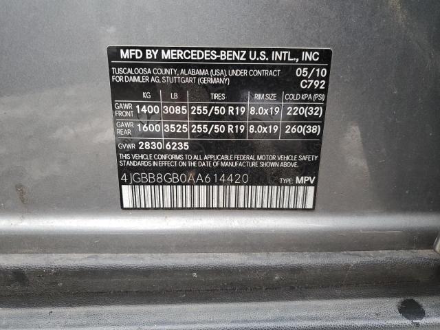4JGBB8GB0AA614420 - 2010 MERCEDES-BENZ ML 350 4MATIC SILVER photo 12