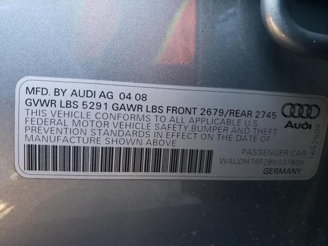 WAUDH74F28N137809 - 2008 AUDI A6 3.2 QUATTRO GRAY photo 12