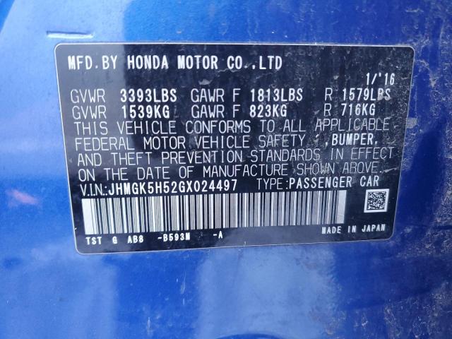 JHMGK5H52GX024497 - 2016 HONDA FIT LX BLUE photo 12