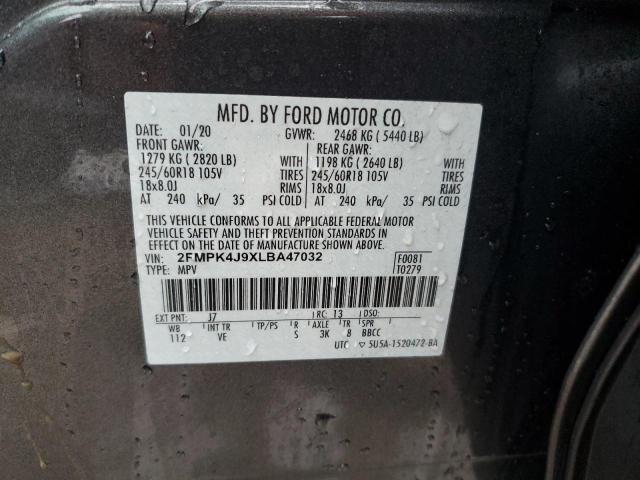 2FMPK4J9XLBA47032 - 2020 FORD EDGE SEL GRAY photo 12