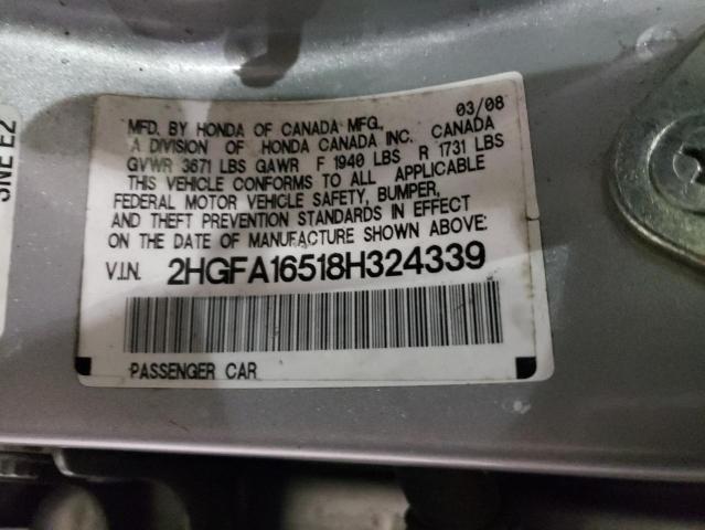 2HGFA16518H324339 - 2008 HONDA CIVIC LX SILVER photo 13