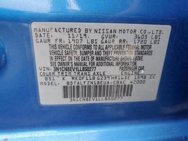 3N1CN8EV1LL850277 - 2020 NISSAN VERSA SV BLUE photo 12