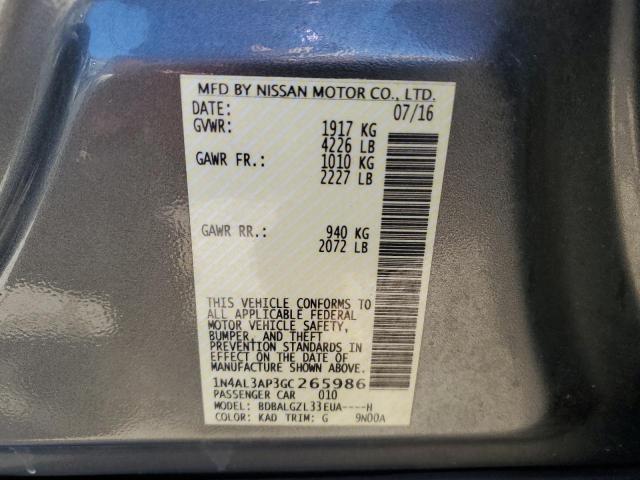 1N4AL3AP3GC265986 - 2016 NISSAN ALTIMA 2.5 GRAY photo 12