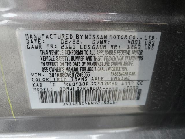 3N1AB8CV6NY245065 - 2022 NISSAN SENTRA SV GRAY photo 12