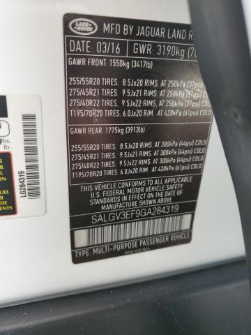 SALGV3EF9GA284319 - 2016 LAND ROVER RANGE ROVE AUTOBIOGRAPHY WHITE photo 13