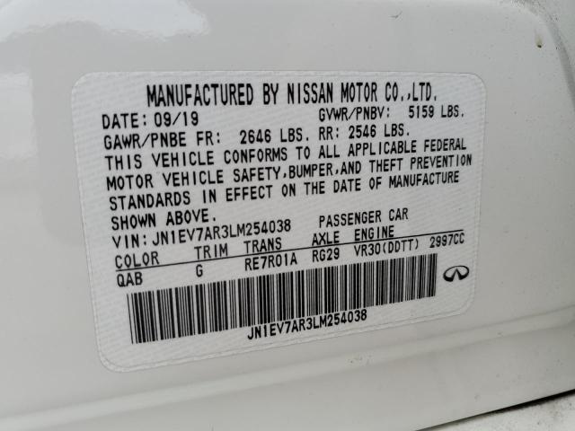 JN1EV7AR3LM254038 - 2020 INFINITI Q50 PURE WHITE photo 12