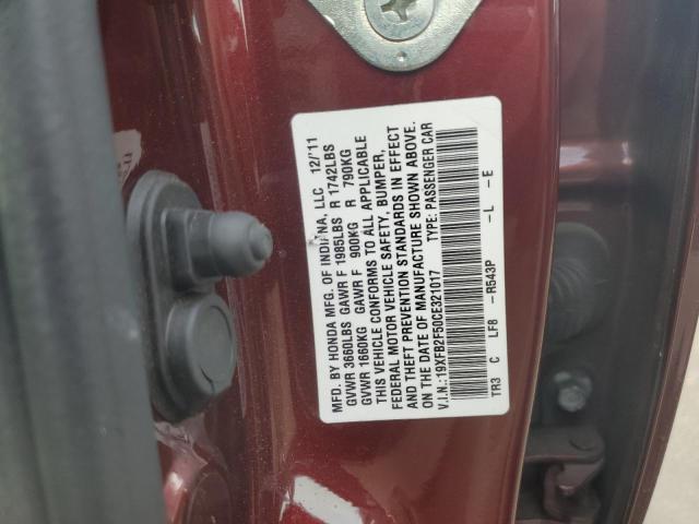 19XFB2F50CE321017 - 2012 HONDA CIVIC LX BURGUNDY photo 12