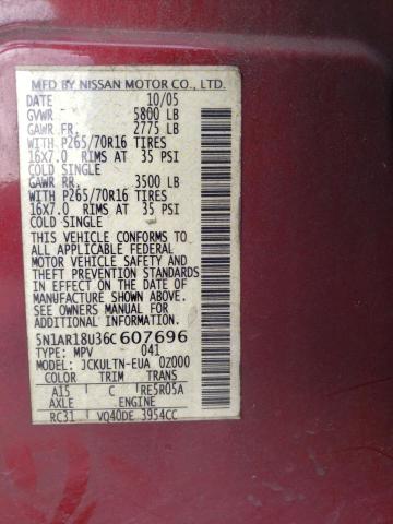5N1AR18U36C607696 - 2006 NISSAN PATHFINDER LE წითელი ფოტო 13