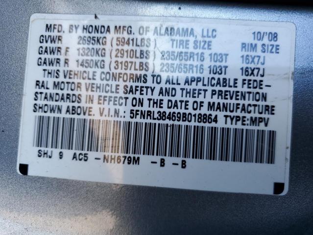 5FNRL38469B018864 - 2009 HONDA ODYSSEY EX BLUE photo 12