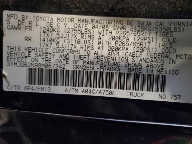 3TMJU62N98M067242 - 2008 TOYOTA TACOMA DOUBLE CAB PRERUNNER BLUE photo 12