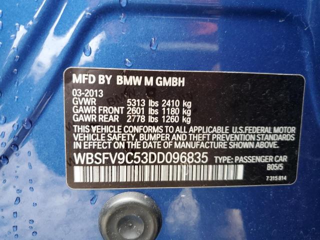 WBSFV9C53DD096835 - 2013 BMW M5 BLUE photo 12