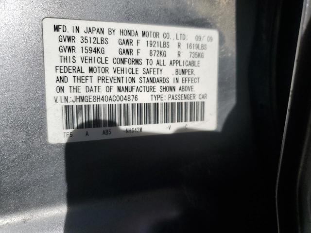 JHMGE8H40AC004876 - 2010 HONDA FIT SPORT SILVER photo 13