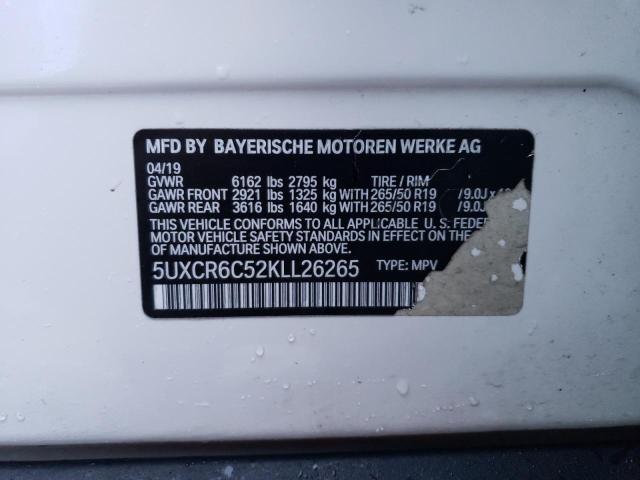 5UXCR6C52KLL26265 - 2019 BMW X5 XDRIVE40I WHITE photo 12