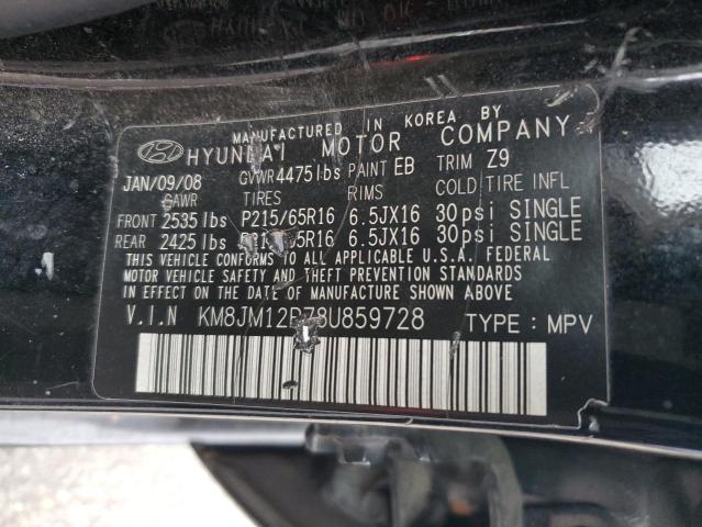 KM8JM12B78U859728 - 2008 HYUNDAI TUCSON GLS BLACK photo 13