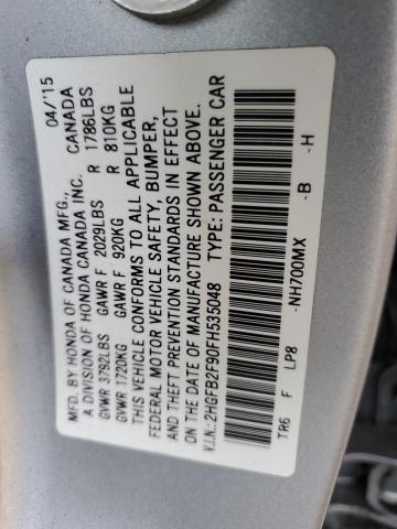 2HGFB2F90FH535048 - 2015 HONDA CIVIC EXL SILVER photo 13