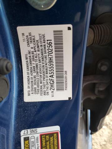 2HGFA55559H702561 - 2009 HONDA CIVIC SI BLUE photo 12