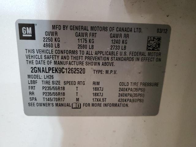 2GNALPEK9C1262520 - 2012 CHEVROLET EQUINOX LT CREAM photo 12