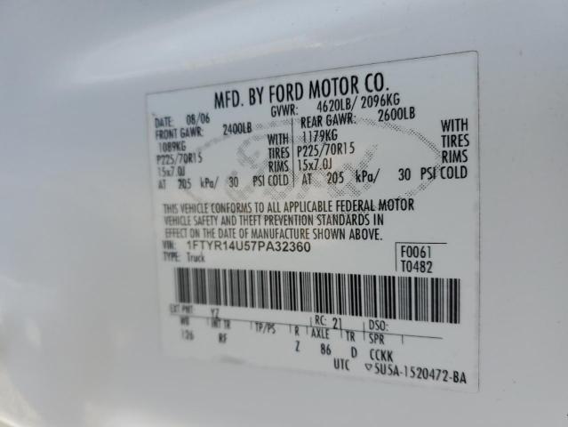 1FTYR14U57PA32360 - 2007 FORD RANGER SUPER CAB WHITE photo 12