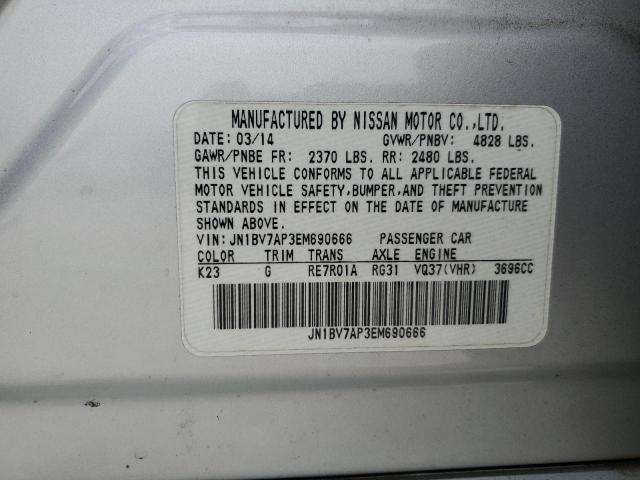 JN1BV7AP3EM690666 - 2014 INFINITI Q50 BASE SILVER photo 12