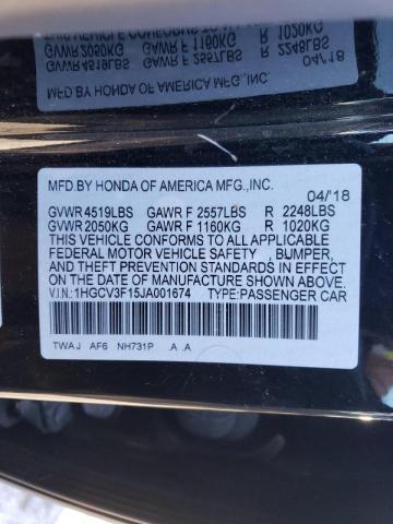 1HGCV3F15JA001674 - 2018 HONDA ACCORD HYBRID BLACK photo 13