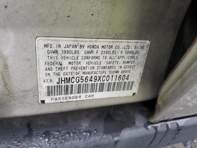 JHMCG5649XC011604 - 1999 HONDA ACCORD LX SILVER photo 12