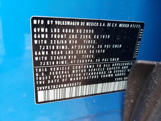 3VVPX7B24NM095072 - 2022 VOLKSWAGEN TAOS SE IQ DRIVE BLUE photo 14