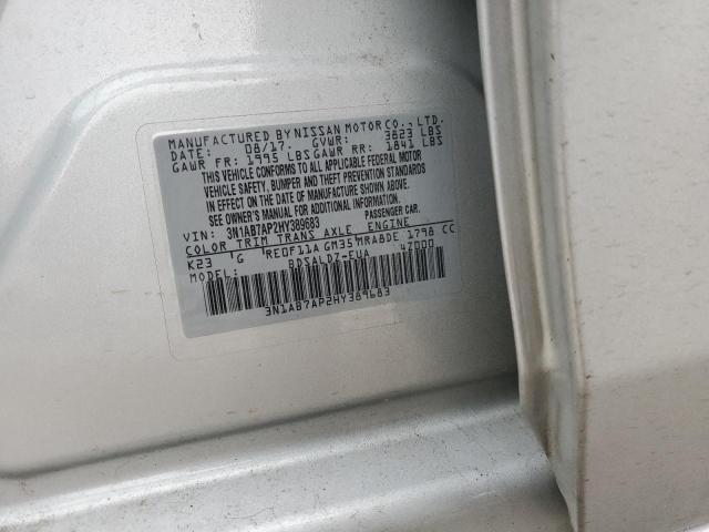 3N1AB7AP2HY389683 - 2017 NISSAN SENTRA S SILVER photo 12