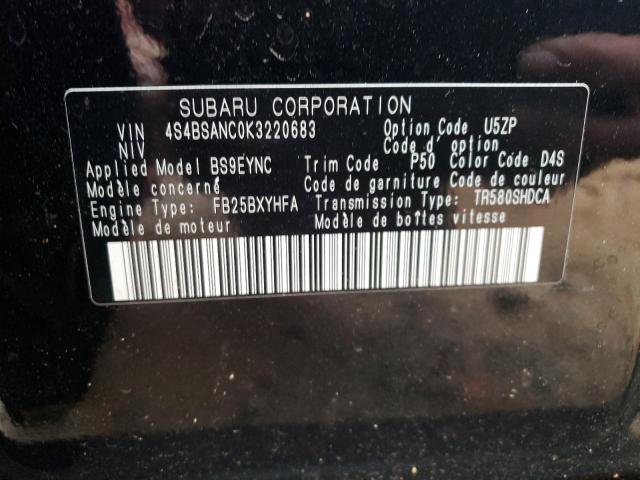 4S4BSANC0K3220683 - 2019 SUBARU OUTBACK 2.5I LIMITED BLACK photo 13